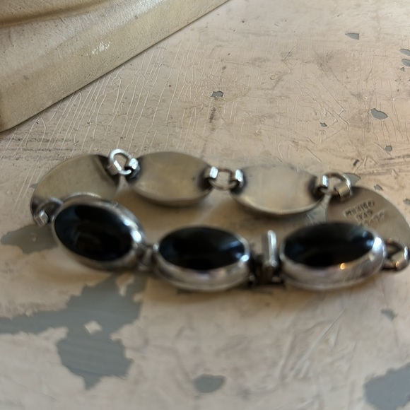 Vintage Sterling silver and Onyx link bracelet 7 1/2” Mexico 925 - Picture 6 of 9